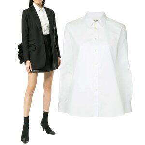 Saint Laurent Paris Uniform Cotton-Poplin Long Sleeve Button-Up Shirt (White)